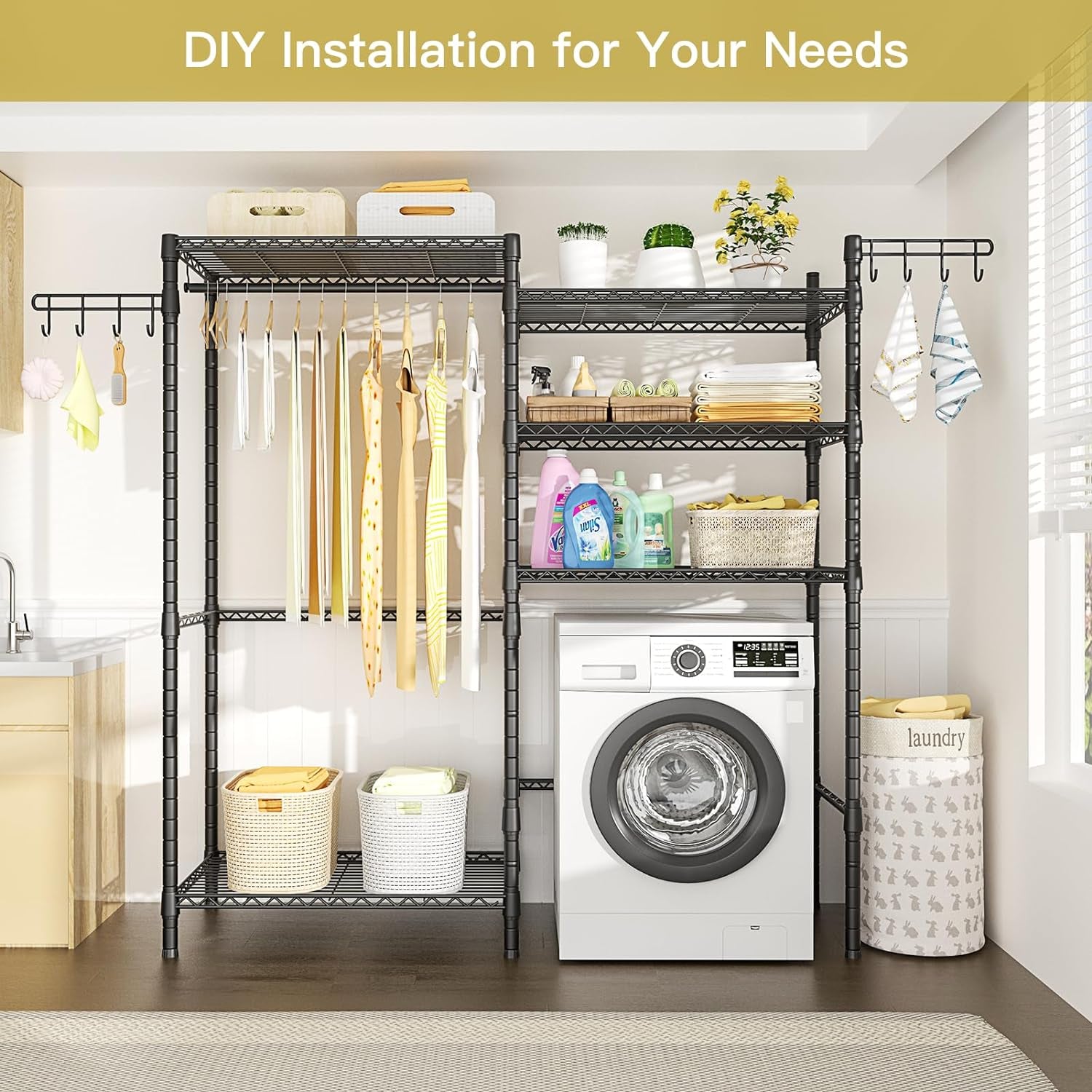 Clothes Drying Rack Over Washer and Dryer Laundry Room Storage