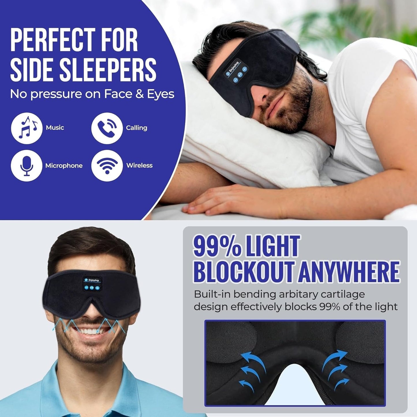 Sleep Headphones, Bluetooth Sleep Mask with Headphones 3D Sleep Eye Mask for Men & Women, Wireless Sleeping Headphones for Side Sleepers Travel Insomnia Relaxation Meditation Yoga