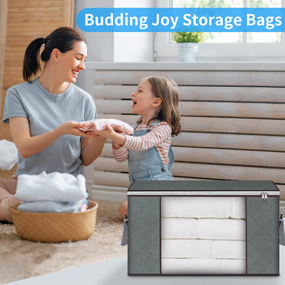 Professional Title: ```Set of 6 Foldable Clothes Storage Bags with Durable Handles - Thick Fabric Closet Organizers for Clothing, Comforters, Blankets, and Bedding```