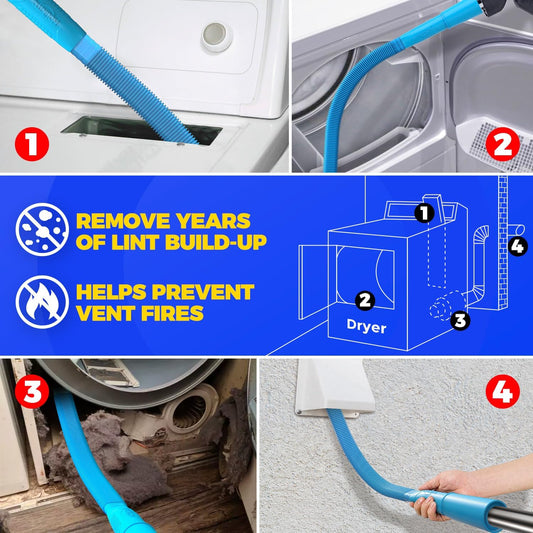 Dryer Vent Cleaner Kit Vacuum Hose Attachment Brush, Lint Remover, Dryer Vent Vacuum Hose, Blue