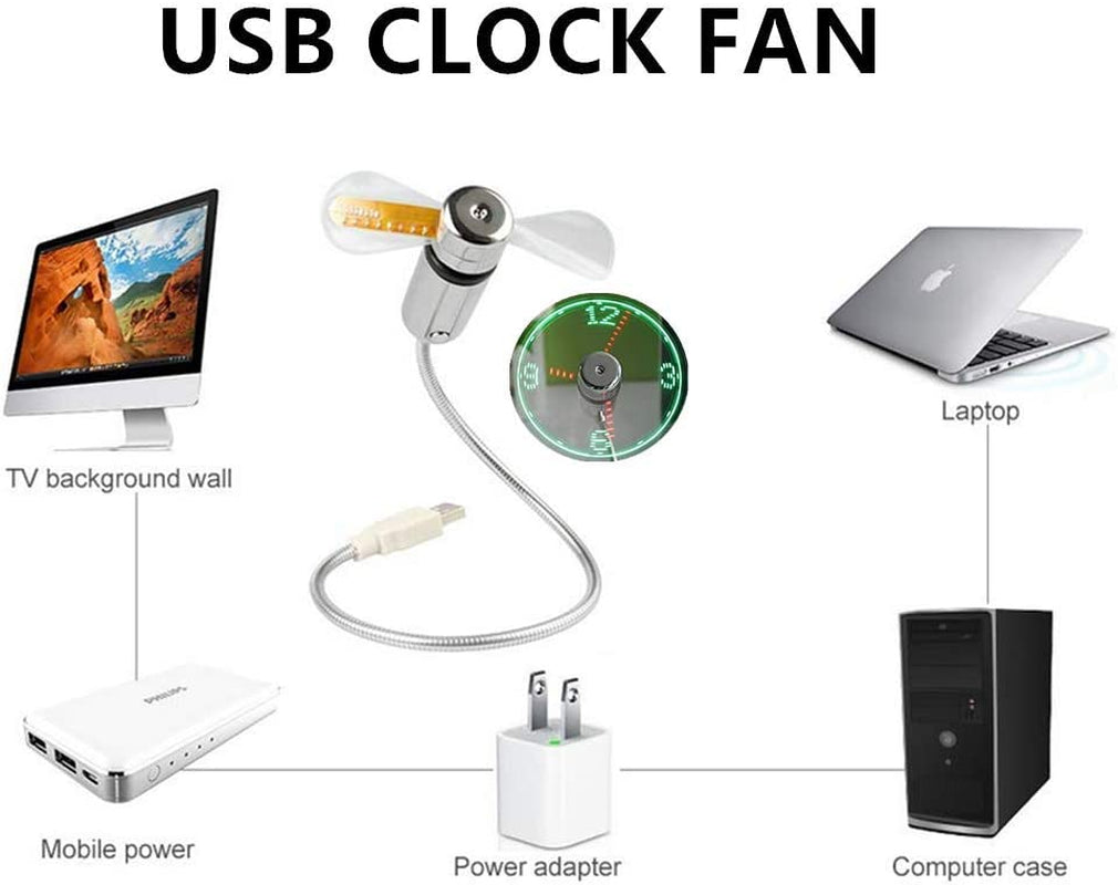 LED USB Clock Fan with Real Time Display Function. Stocking filler for Men, Christmas Gadgets.