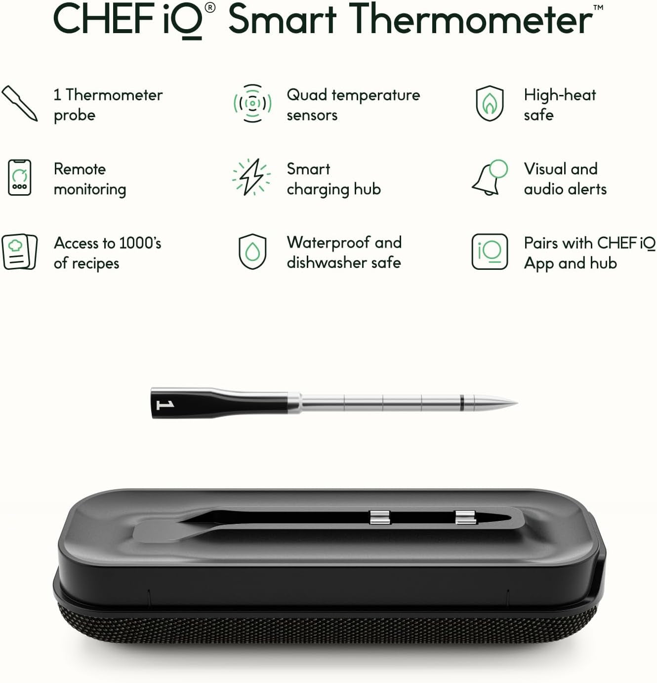 Professional Product Title: "Wireless Smart Food Thermometer with Extended Probe, Bluetooth Connectivity, and Remote Monitoring for BBQ Grill, Oven, Smoker, and Air Fryer"