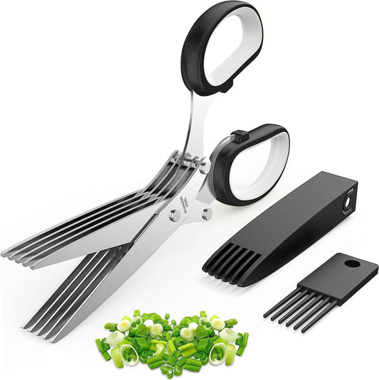 Herb Scissors Set - Herb Scissors with 5 Blades and Cover, Cool Kitchen Gadgets for Cutting Fresh Herbs, Mint, Cilantro, Scallions 