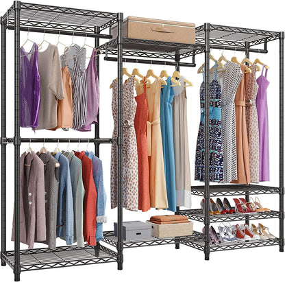 Portable Closet Wardrobe Heavy Duty Clothes Rack/ Heavy Duty Wardrobe/Garment Rack, 5-Tier Freestanding Clothes Rack with Shelves,