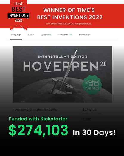 Hoverpen Interstellar Edition - Futuristic Luxury Pen Made with Aerospace Alloys, Desk Aesthetic, Free Spinning Executive Pen, Unique Christmas Gifts for Men & Women (Space Black, Basic)