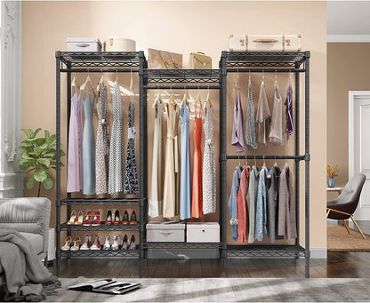 Portable Closet Wardrobe Heavy Duty Clothes Rack/ Heavy Duty Wardrobe/Garment Rack, 5-Tier Freestanding Clothes Rack with Shelves,