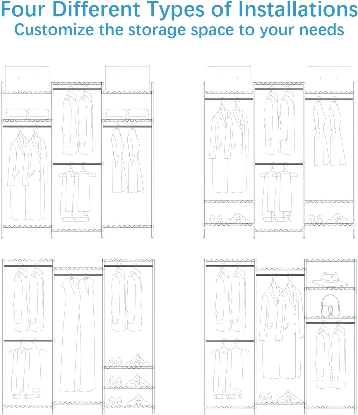 Portable Closet Wardrobe Heavy Duty Clothes Rack/ Heavy Duty Wardrobe/Garment Rack, 5-Tier Freestanding Clothes Rack with Shelves,