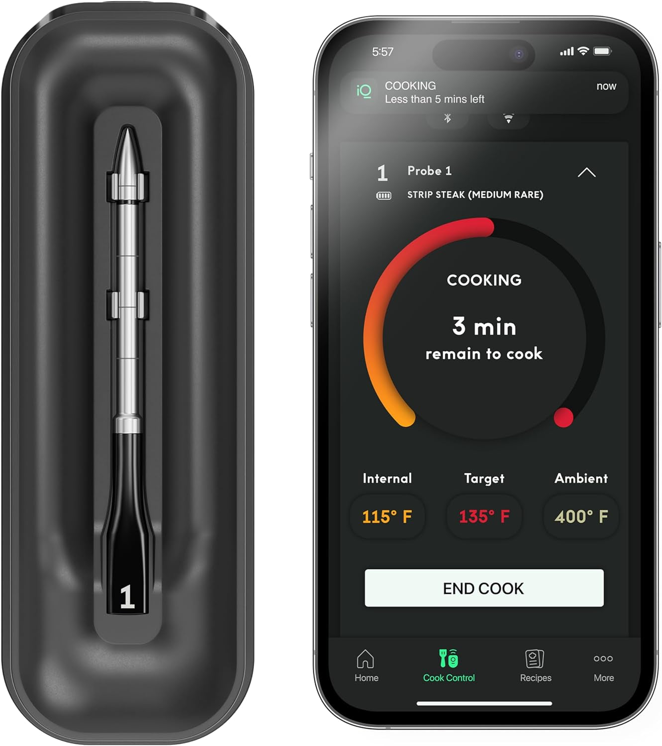 Professional Product Title: "Wireless Smart Food Thermometer with Extended Probe, Bluetooth Connectivity, and Remote Monitoring for BBQ Grill, Oven, Smoker, and Air Fryer"