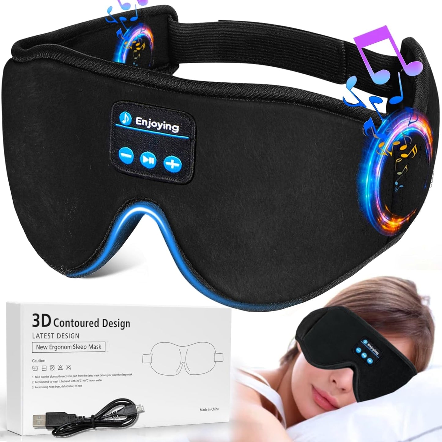 Sleep Headphones, Bluetooth Sleep Mask with Headphones 3D Sleep Eye Mask for Men & Women, Wireless Sleeping Headphones for Side Sleepers Travel Insomnia Relaxation Meditation Yoga