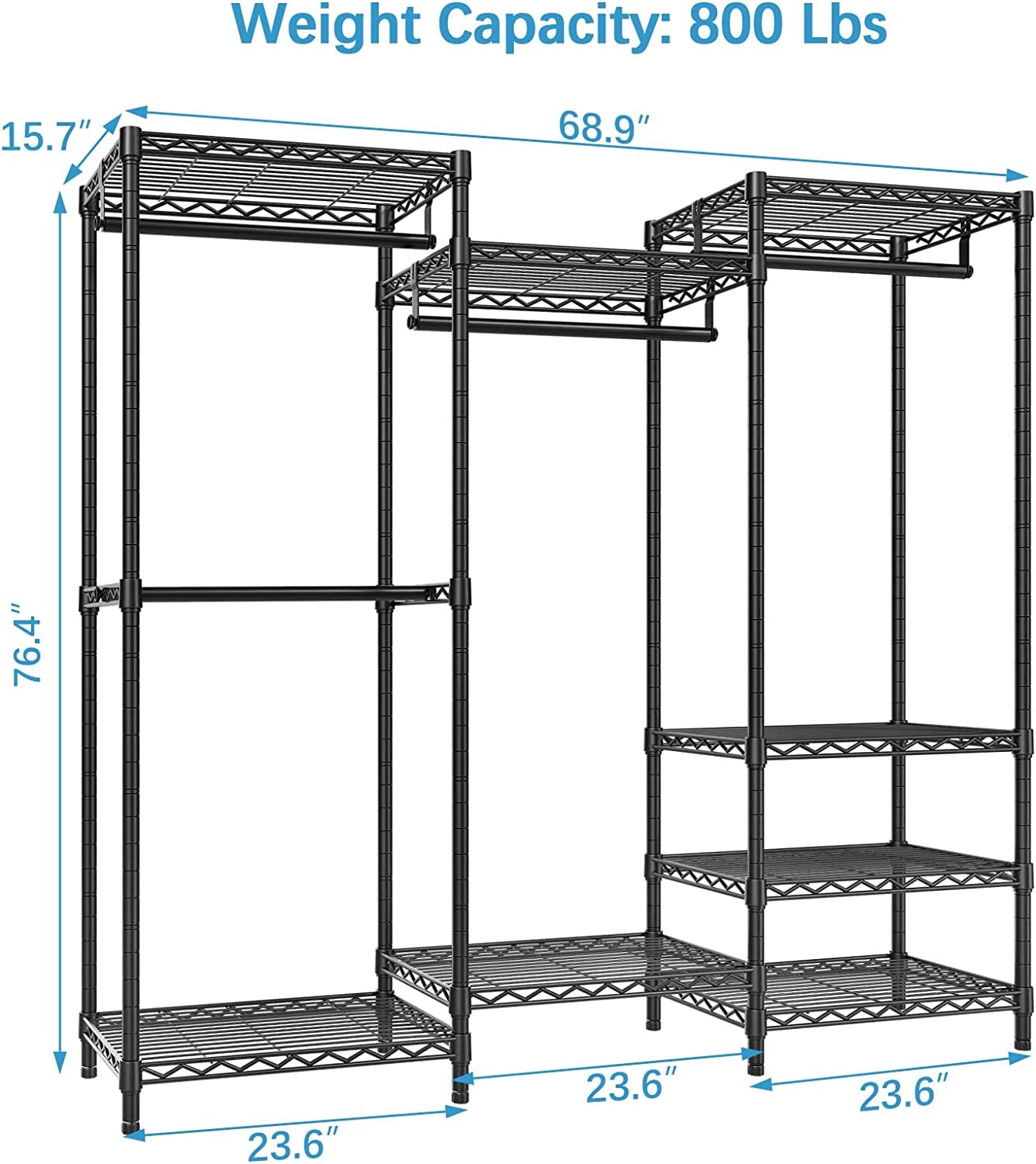 Portable Closet Wardrobe Heavy Duty Clothes Rack/ Heavy Duty Wardrobe/Garment Rack, 5-Tier Freestanding Clothes Rack with Shelves,