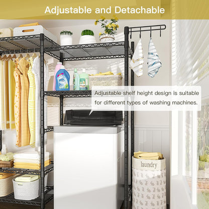 U6 Clothes Drying Rack, 5 Tiers Freestanding over Washer and Dryer Laundry Room Storage and Organizer, Heavy-Duty Space Saver Shelf for Hanging Clothes and Towels, 65.3”W X 13.4”D X 77.5”H, Black