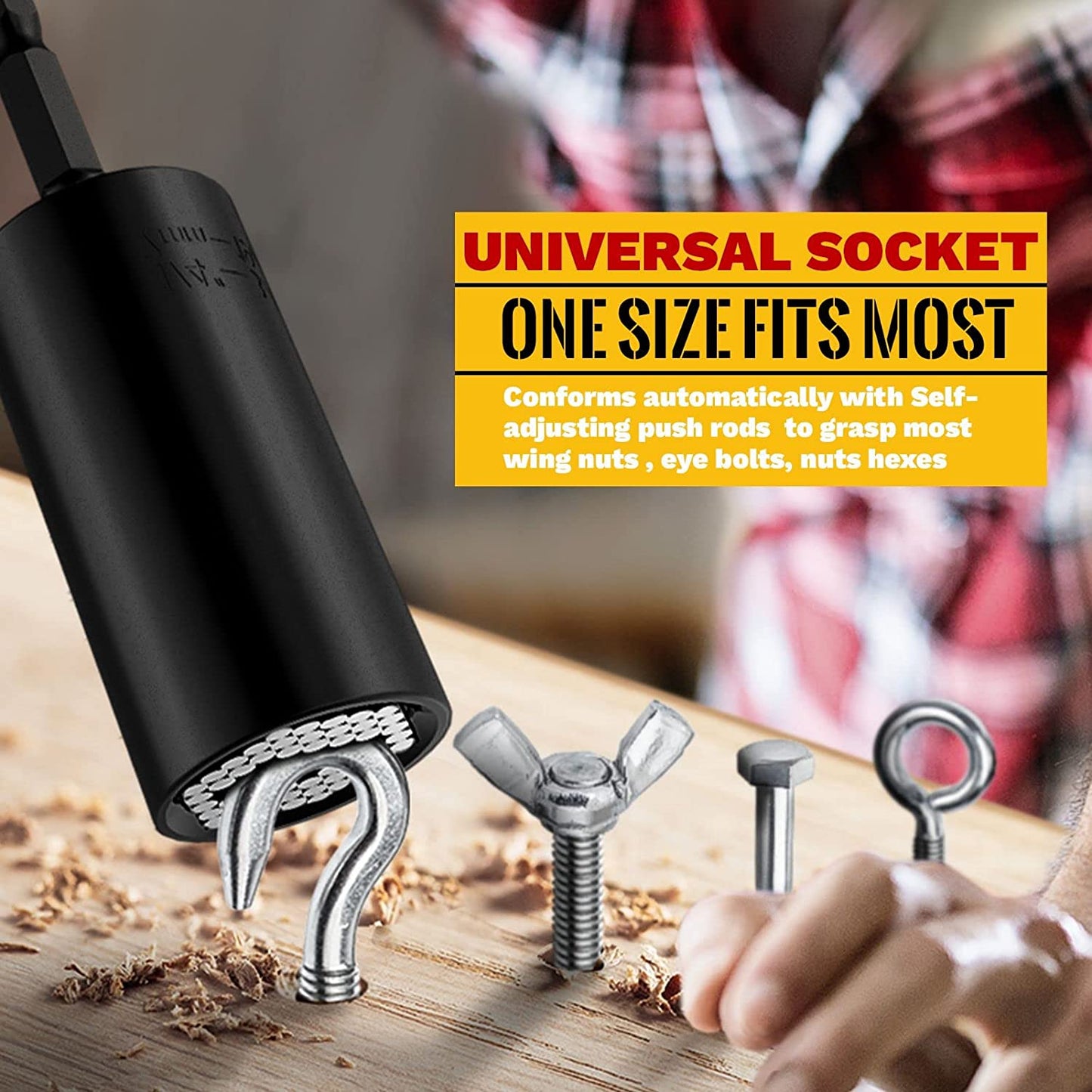 Adjustable Universal Socket Tool Set for Men - Ideal Stocking Stuffers, Unscrew Any Bolt with Ease, Includes Adapter - Perfect Christmas Gifts for Mechanics, Electricians, and Handymen - 2 Piece Set in Black