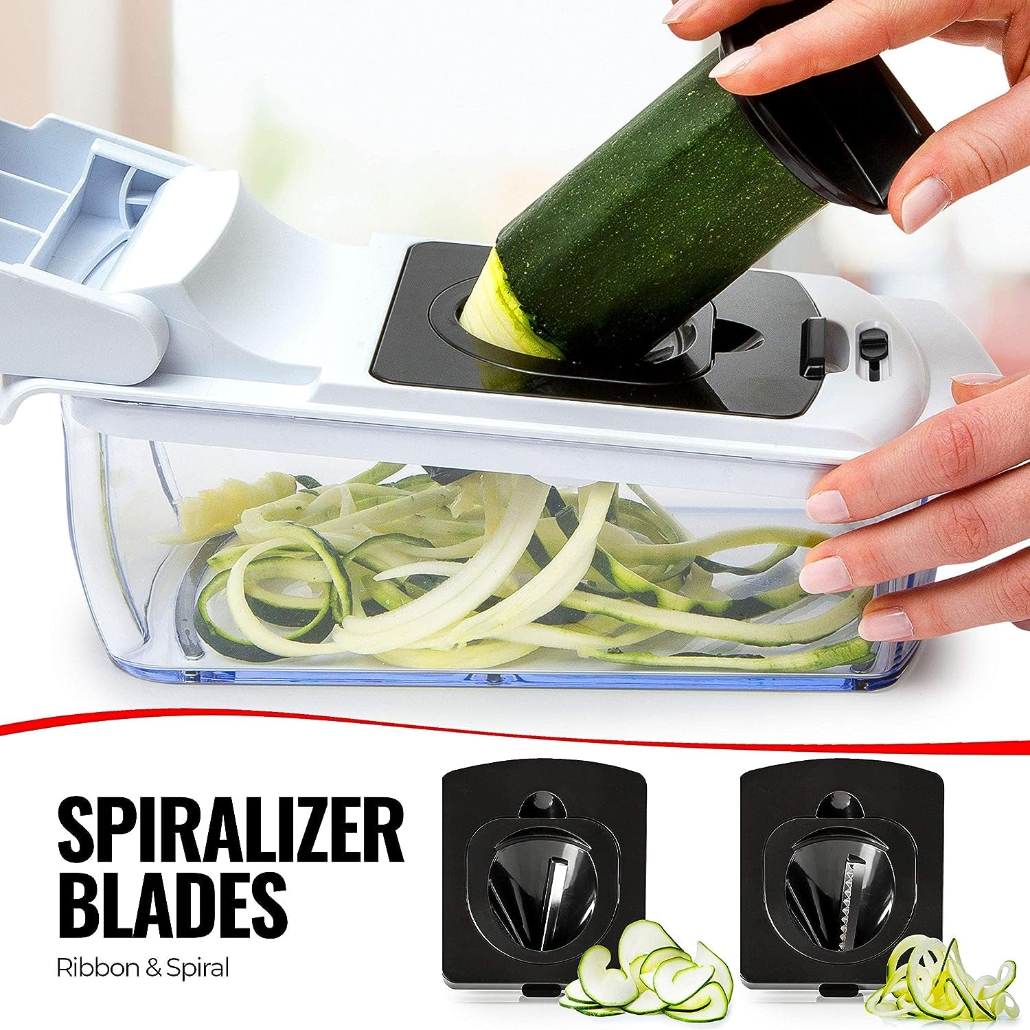 Vegetable Chopper - Spiralizer Vegetable Slicer - Onion Chopper with Container - Pro Food Chopper - Slicer Dicer Cutter - (4 in 1, White)