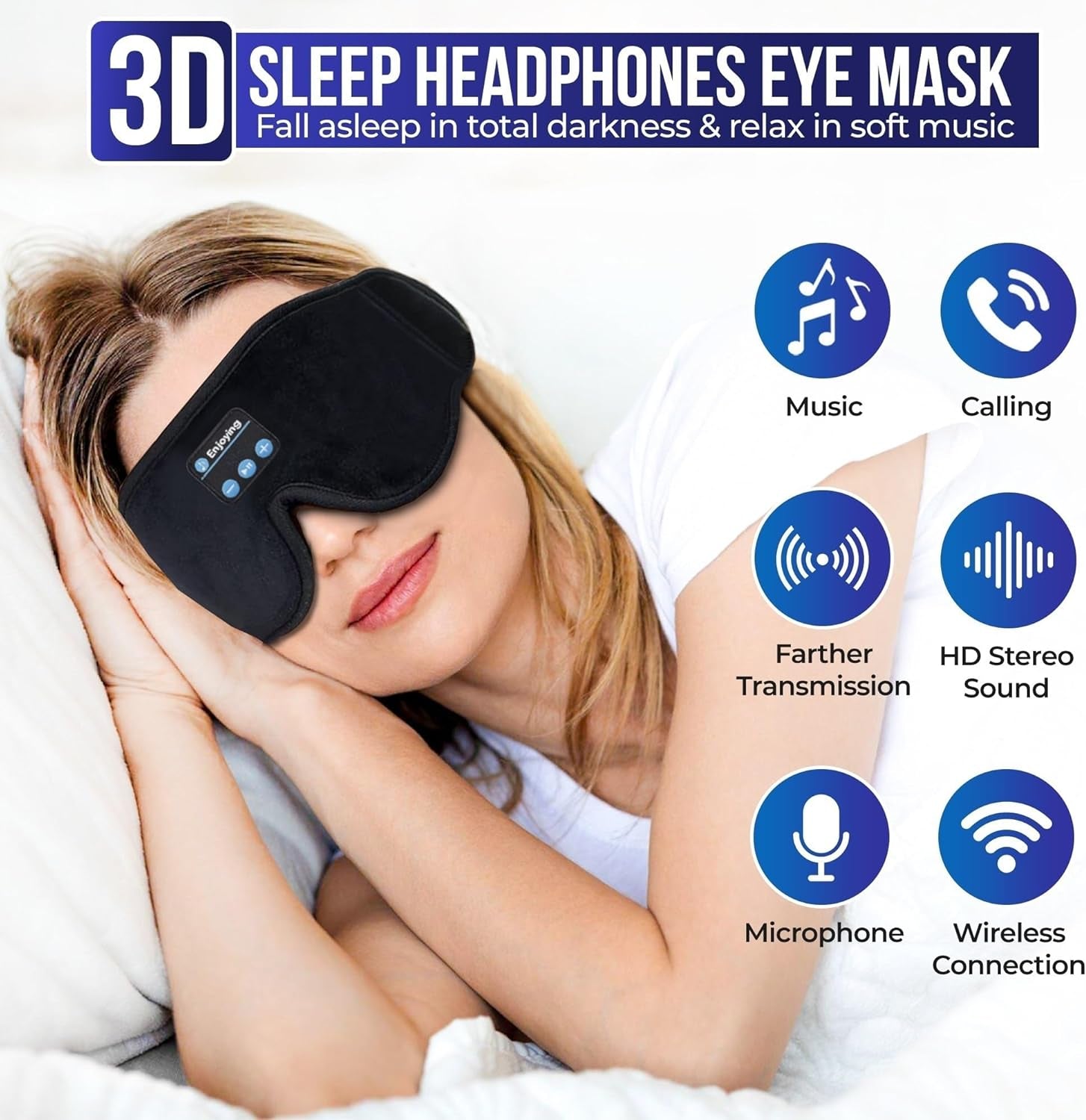 Sleep Headphones, Bluetooth Sleep Mask with Headphones 3D Sleep Eye Mask for Men & Women, Wireless Sleeping Headphones for Side Sleepers Travel Insomnia Relaxation Meditation Yoga