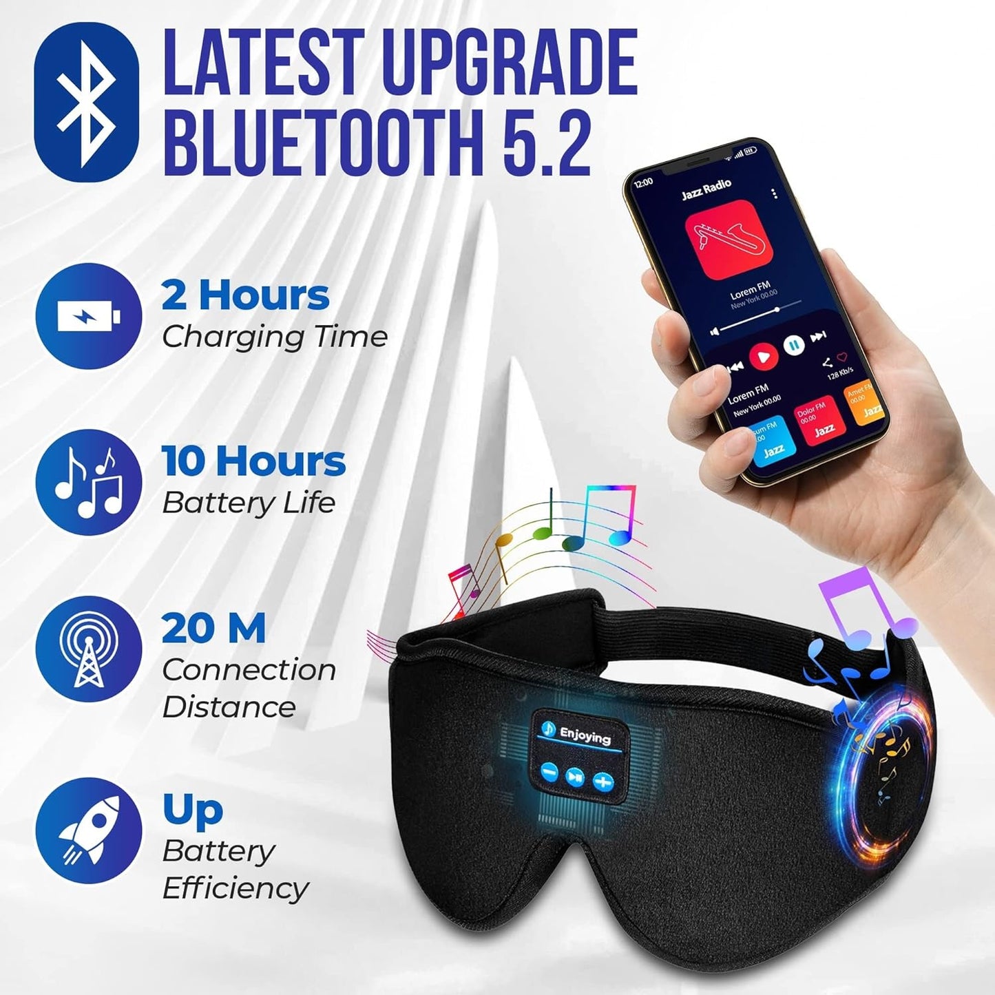 Sleep Headphones, Bluetooth Sleep Mask with Headphones 3D Sleep Eye Mask for Men & Women, Wireless Sleeping Headphones for Side Sleepers Travel Insomnia Relaxation Meditation Yoga