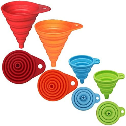 Kitchen Funnel Set 4 Pack, Small and Large, Kitchen Gadgets Accessories Foldable Silicone Collapsible Funnels for Filling Water Bottle Liquid Transfer Food Grade